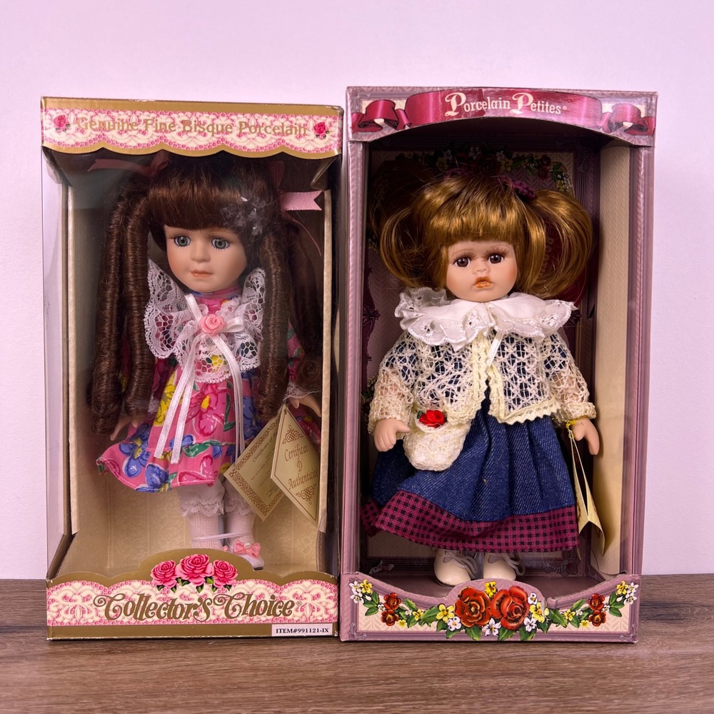 The Collectors Choice Porcelain Petites Dolls 9in Bisque Vintage Style LOT